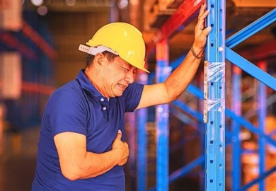 senior adult male worker having a painful infarction.