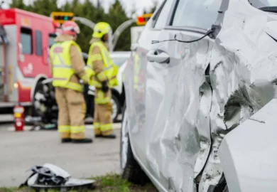 White car got involved in a car crash accident.