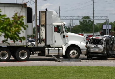 White truck hits rear end of a car.