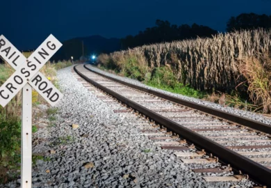 Railroad crossing signage.