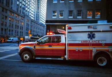 Ambulance rushing to the hospital.