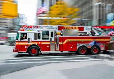 Fire truck rushing to the accident area.
