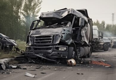 Truck caught on fire after a collision.