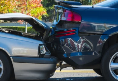 Rear end collision between two cars.