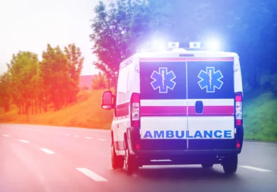 Ambulance on the road.