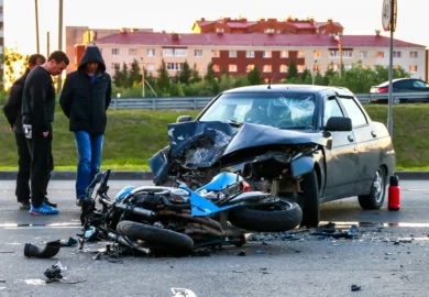 Motorcycle accident on the road.