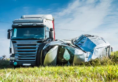 Truck accident on the road.