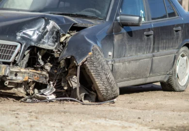 Wrecked car.