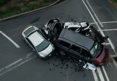 Multiple vehicle car crash.