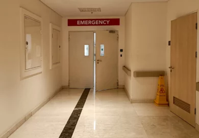 Hallway and door going to the emergency room.